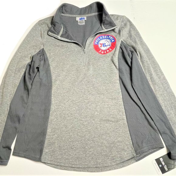 Philadelphia 76ers NBA Unisex 1/4 Zip Long Sleeve Pullover Grey Shirt w/ Logo - Picture 1 of 5